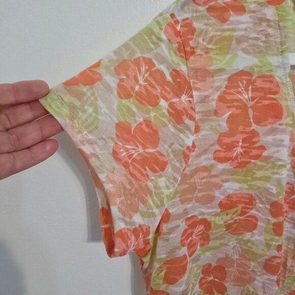 PL Ruby Rd Top with Bead Detail in orange and green flowers on white 60% Cotton - Picture 2 of 7
